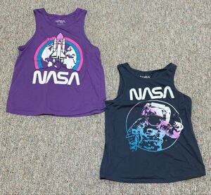 Pair of NASA Girls' Graphic Tank Tops Purple & Gray Size XL (14-16)